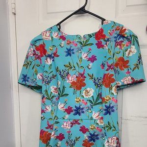 Calvin Klein Blue Floral Short Sleeve Midi Dress